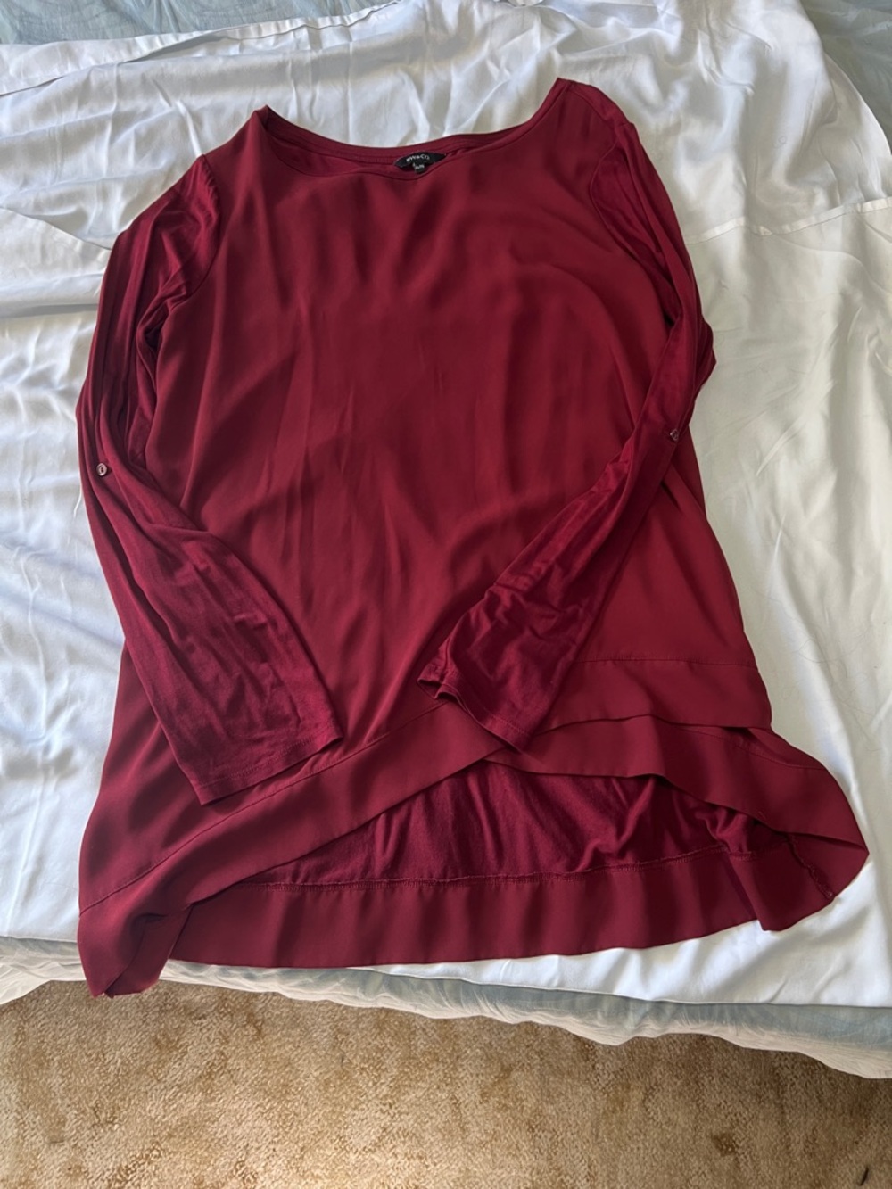 RW&CO. Burgundy Long-Sleeve Layered-Hem Blouse